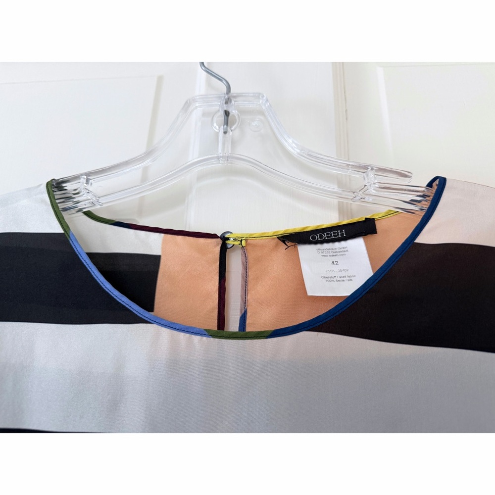 Odeeh Colorful Rainbow Stripe Silk Top Blouse Colorblock Patchwork Rugby 42 - Picture 4 of 16
